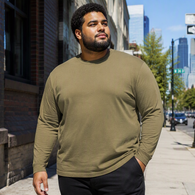 2XL – 8XL ESPIONAGE T015LS Premium Long Sleeve Plain T-Shirt KHAKI 100% Super Combed Cotton