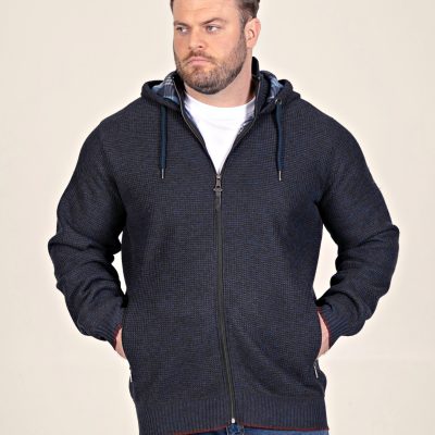 D555 Knitted Hoody with Bonded Fleece Check Lining and Zipped Lower Pockets RUPERT