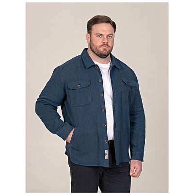 D555 LEONARD Big Mens Herringbone Over Shirt Shacket with Multi Pockets NAVY