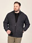 D555 Big Mens Cable Knitted Sweater With Full Zip and Bonded Check Lining EAMON CHARCOAL 802002