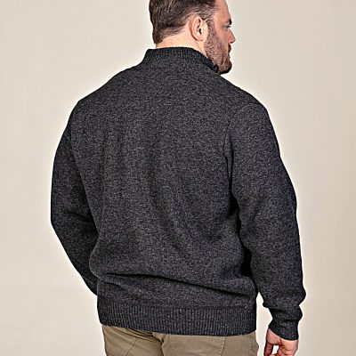 D555 Big Mens Cable Knitted Sweater With Full Zip and Bonded Check Lining EAMON CHARCOAL 802002