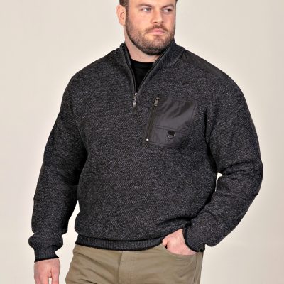 D555 Quarter Zip Bonded Check Sweater RONALD CHARCOAL 802007 2XL to 6XL  D555 Quarter Zip Bonded Check Sweater RONALD